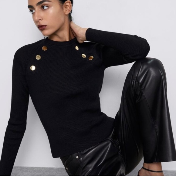 NWT Luxury Minimalist Streetwear Zara ribbed sweater with gold